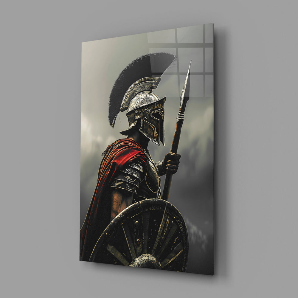 Gladiator close-up showing scarlet cape on foggy battlefield