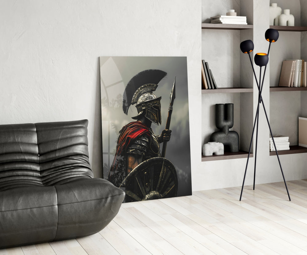 Gladiator glass print enhancing a den with statement firepower