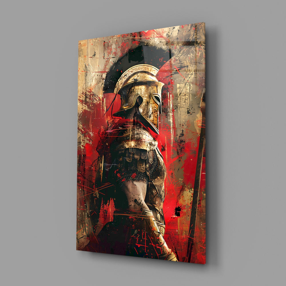 Gladiator close-up showing scarlet splash and gold helmet