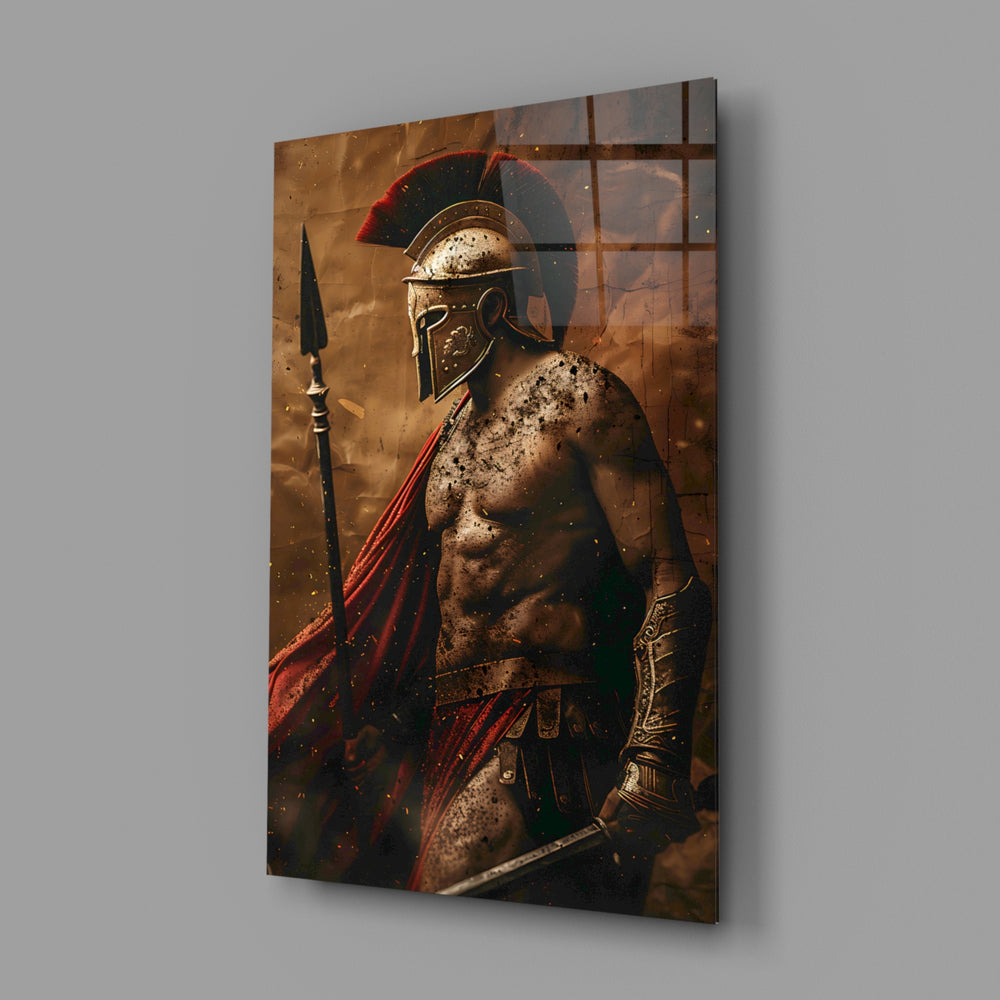 Gladiator close-up showing shirtless warrior with scarlet cape