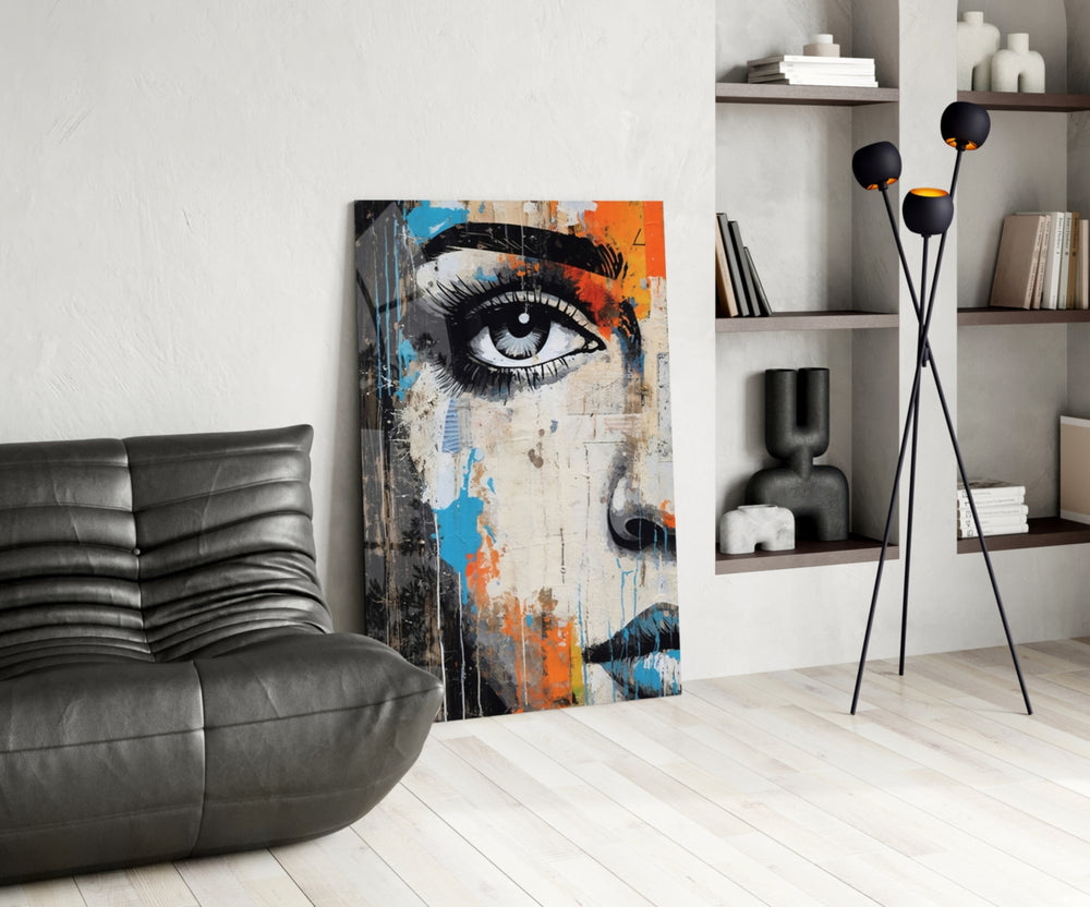 Half Portrait glass print enhancing a foyer with statement firepower