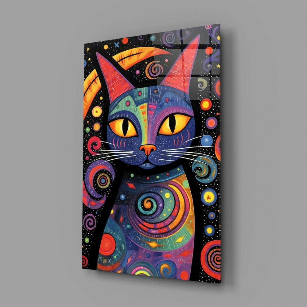 Night Cat close-up showing rainbow swirls and gold eyes