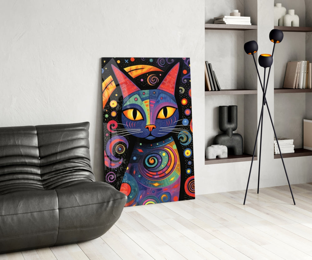 Night Cat glass print enhancing a foyer with statement firepower