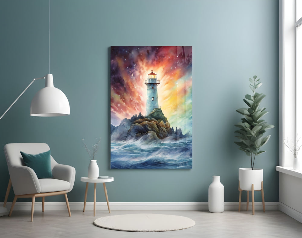 Lighthouse panel adding editorial flair to a hallway