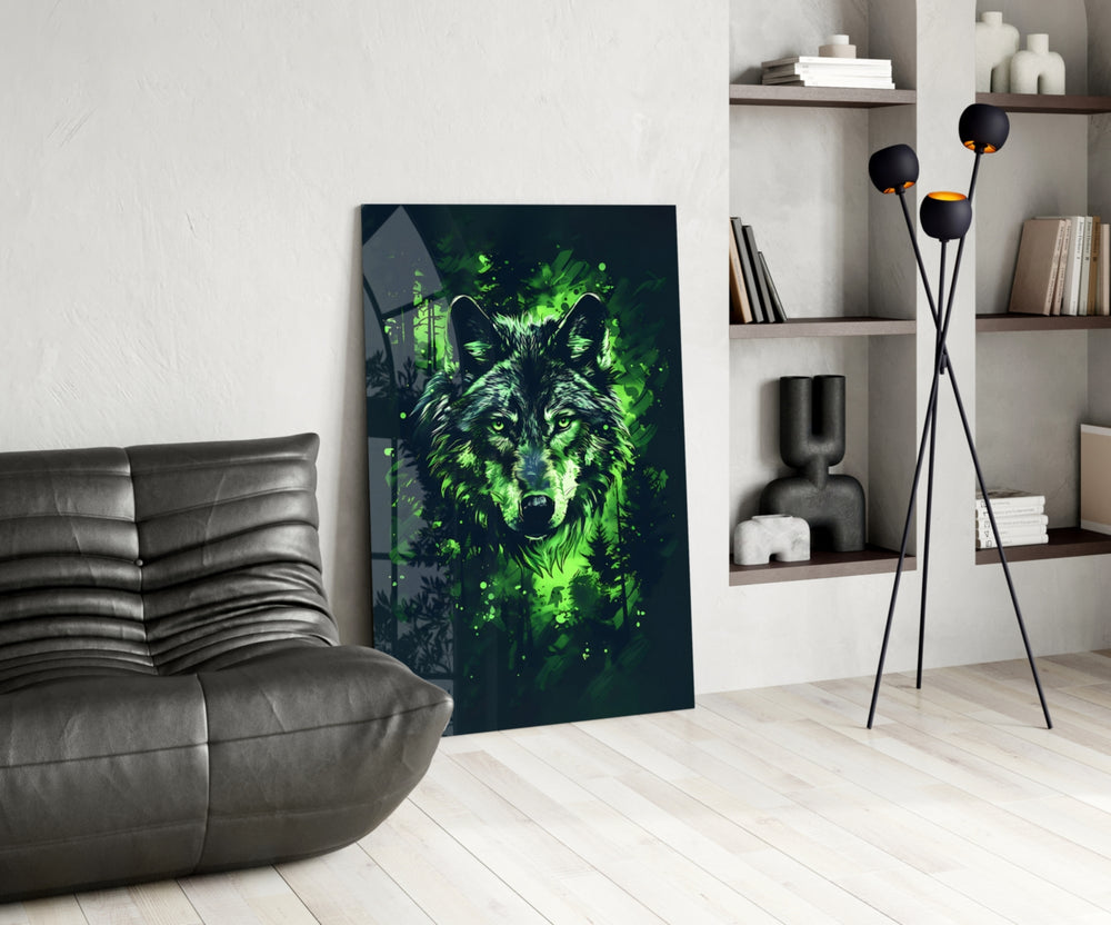 Wolf glass print enhancing a den with fantasy firepower