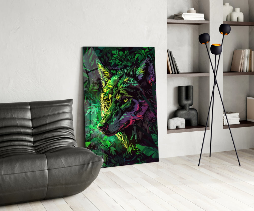 Wolf glass print enhancing a den with fantasy firepower