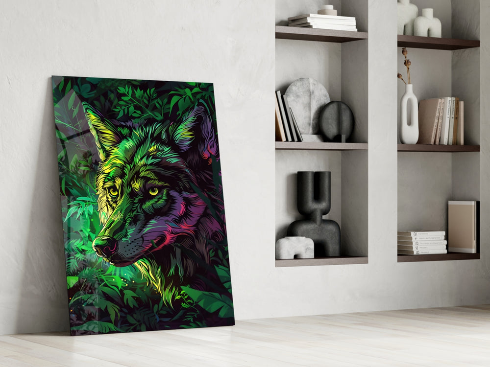 Jungle-mystic artwork anchoring a wall with emerald-and-magenta palette