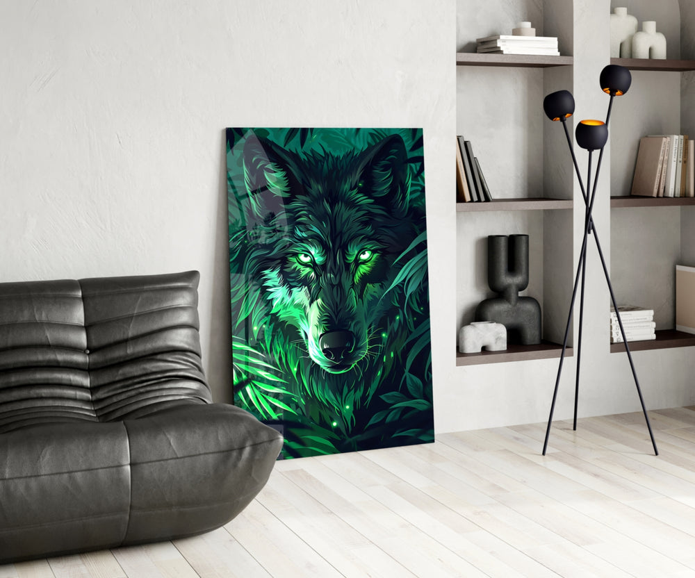 Wolf glass print enhancing a den with fantasy firepower