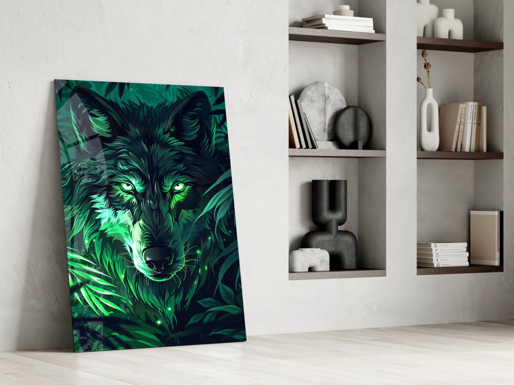 Jade-mystic artwork anchoring a wall with emerald-and-jade palette
