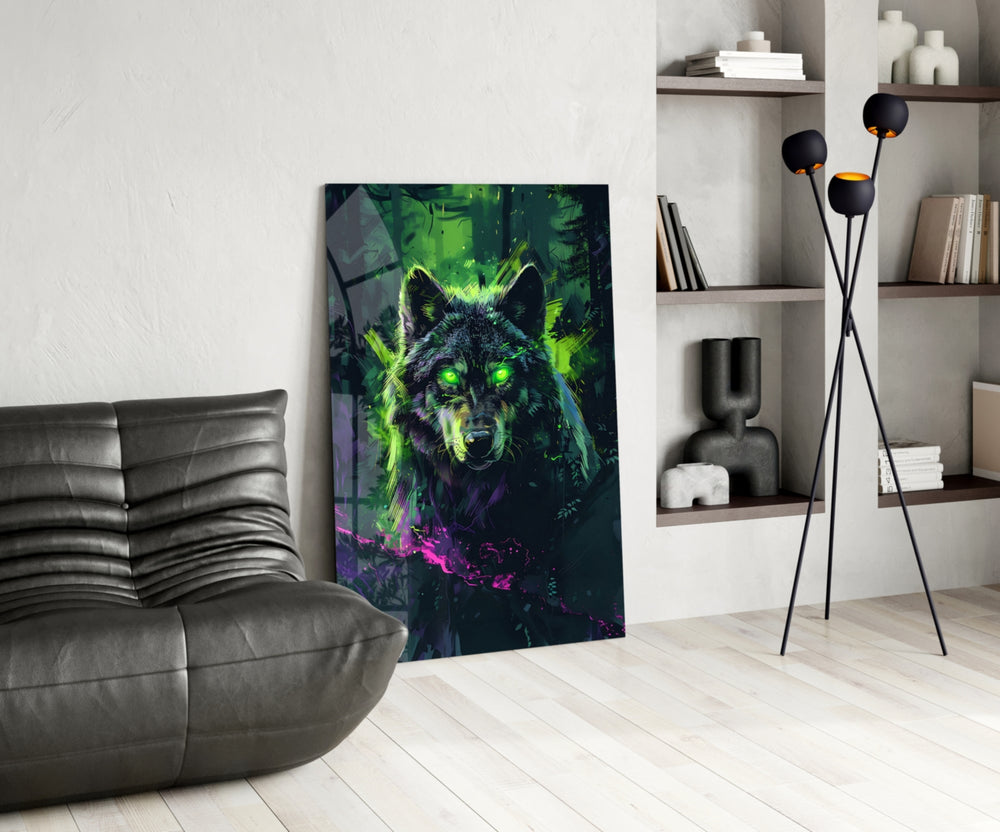 Wolf glass print enhancing a den with fantasy firepower