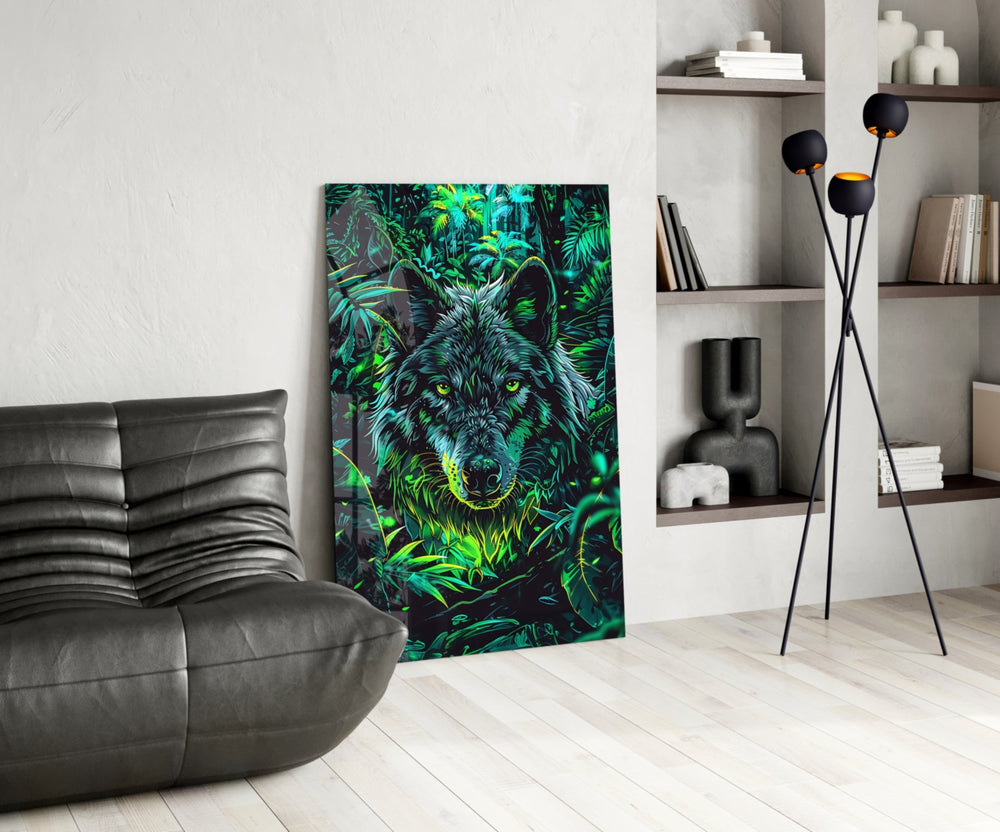 Wolf glass print enhancing a den with fantasy firepower