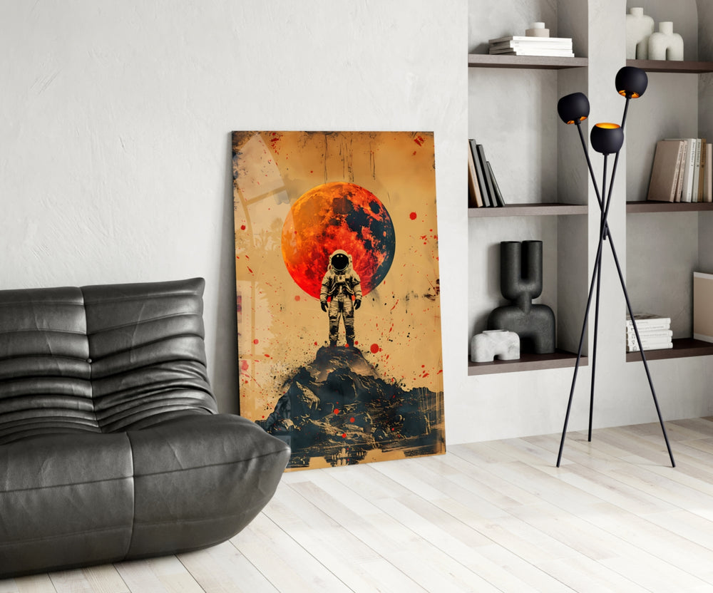 Astronaut glass print enhancing a den with statement firepower