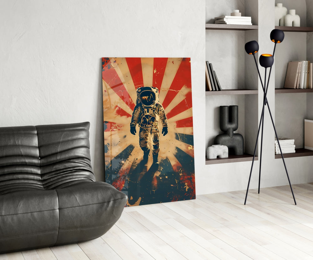 Astronaut glass print enhancing a den with statement firepower