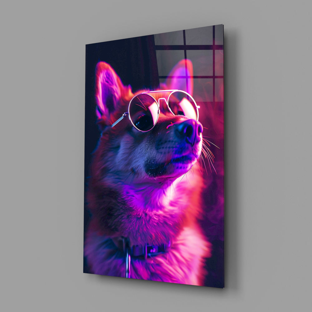 Dog with Glasses close-up showing shiba in reflective sunglasses