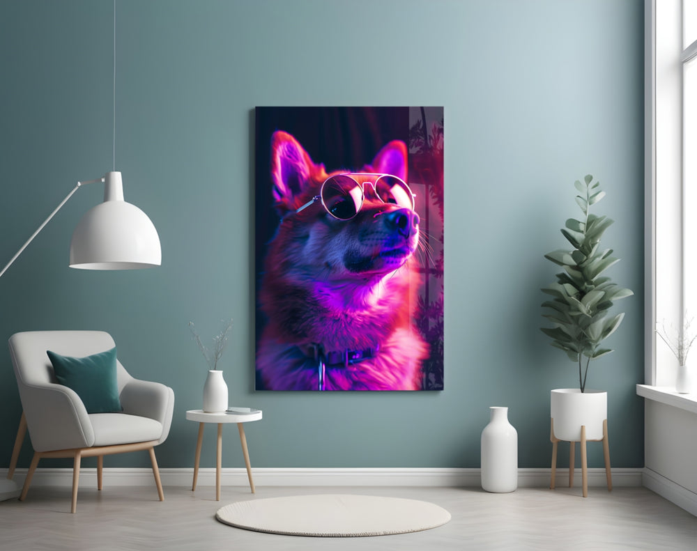 Dog with Glasses panel adding editorial flair to a hallway