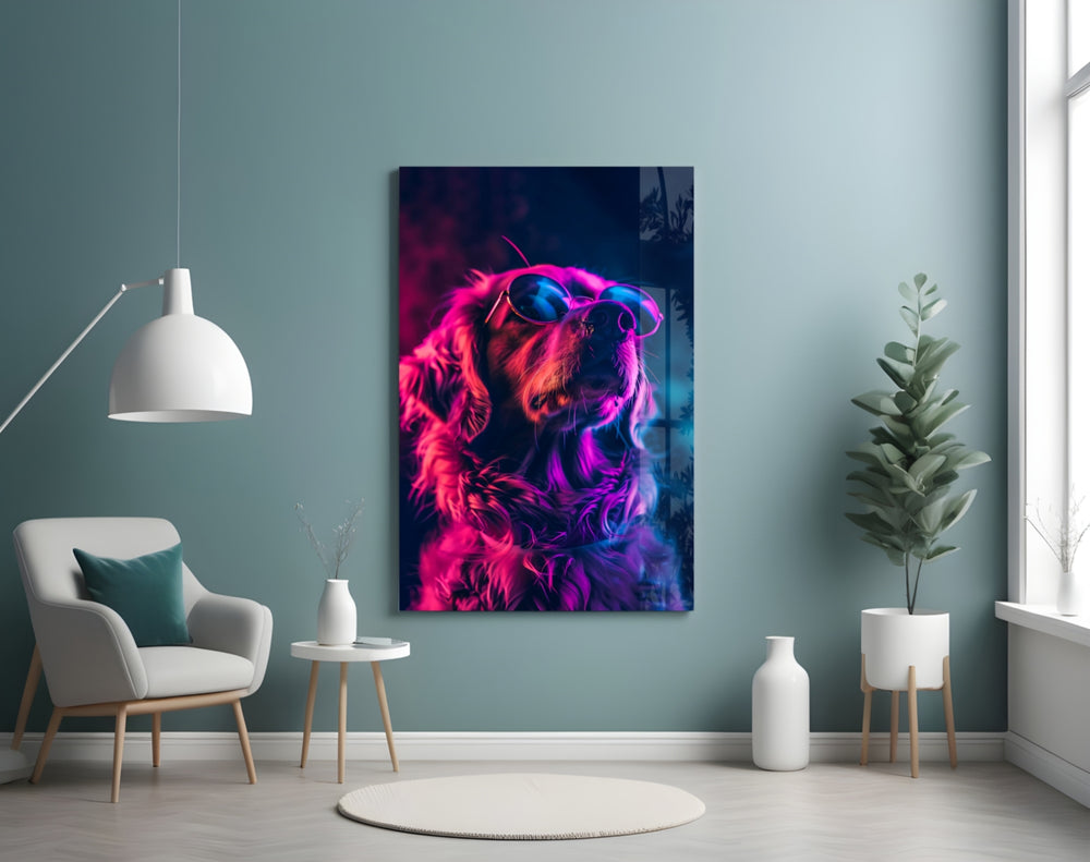 Dog with Glasses panel adding editorial flair to a hallway