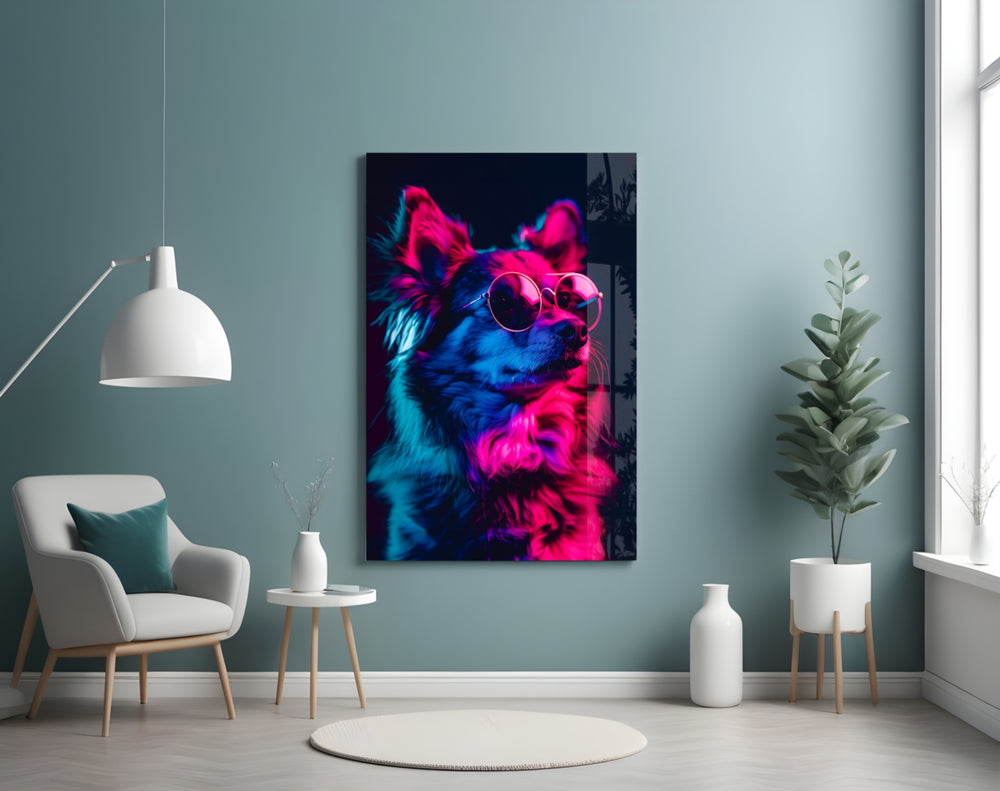 Dog with Glasses panel adding editorial flair to a hallway