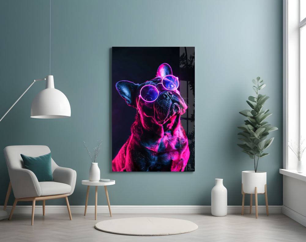 Dog with Glasses panel adding editorial flair to a hallway