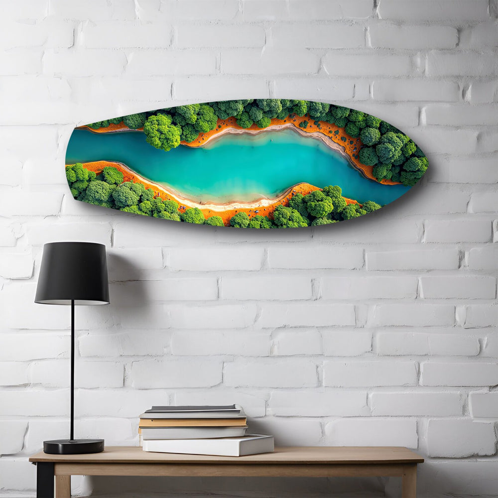 Aerial River Forest Landscape Glass Wall Art.
