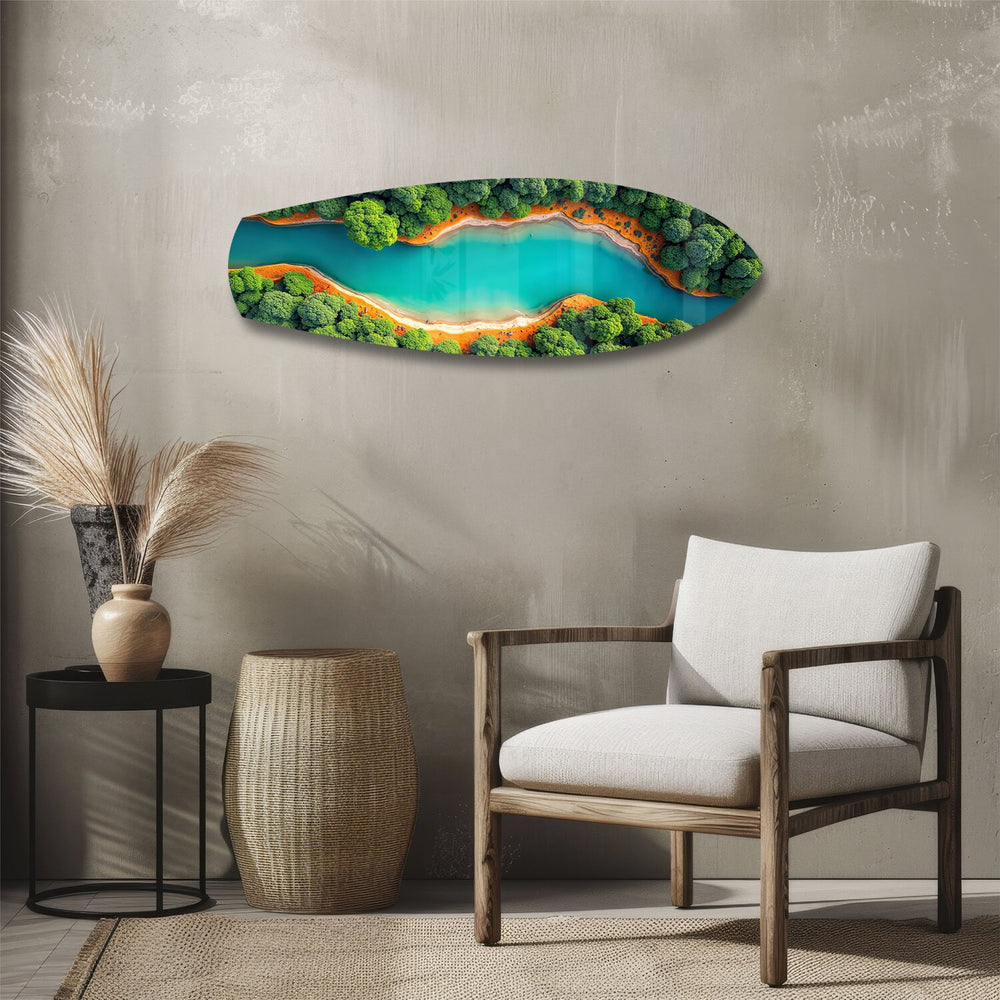 Aerial River Forest Landscape Glass Wall Art.