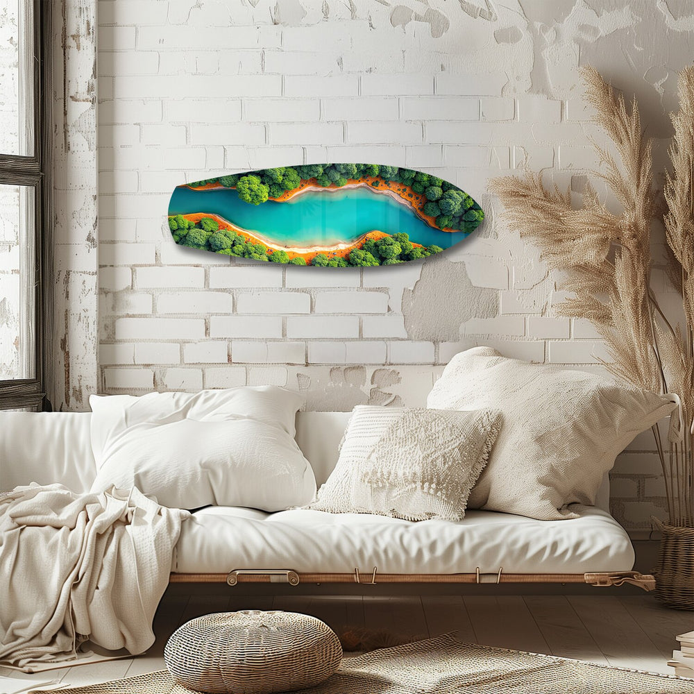 Aerial River Forest Landscape Glass Wall Art.