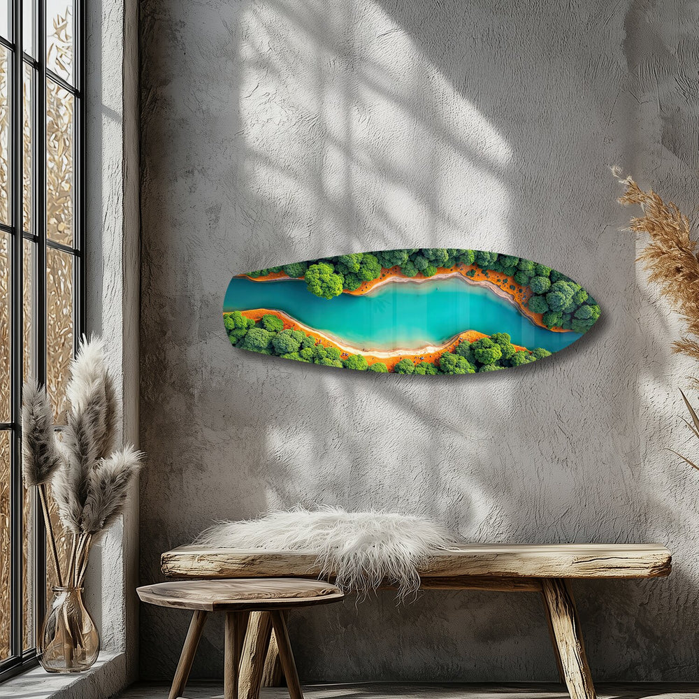 Aerial River Forest Landscape Glass Wall Art.