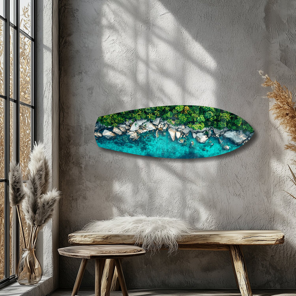 Tropical Lagoon Aerial Beach Glass Wall Art.