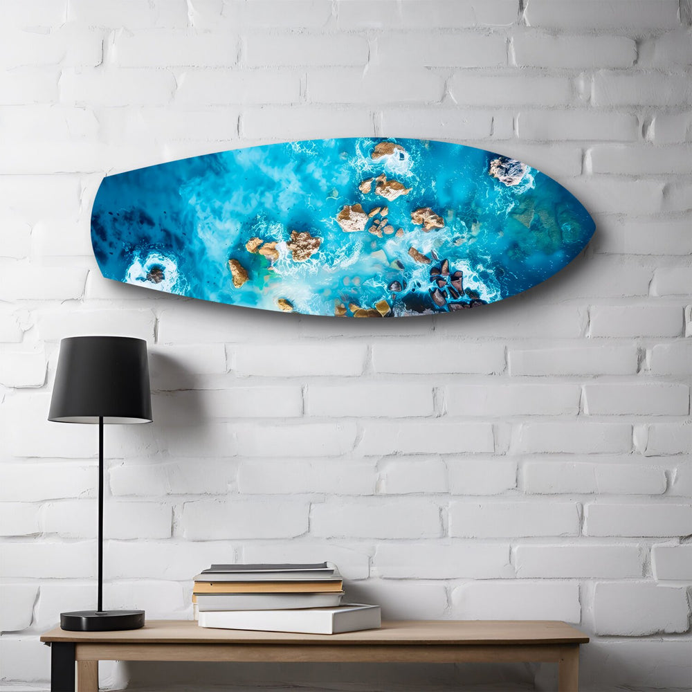Aerial Reef Turquoise Ocean Glass Wall Art.