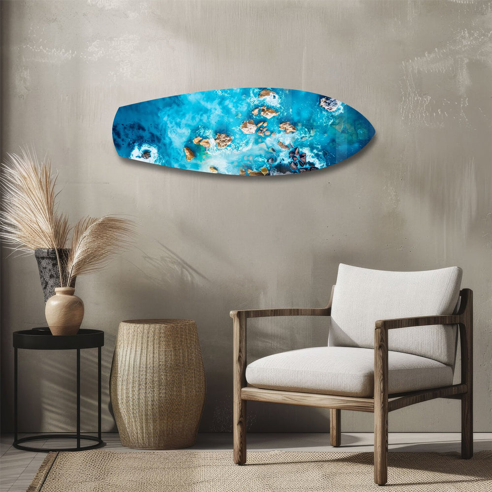 Aerial Reef Turquoise Ocean Glass Wall Art.