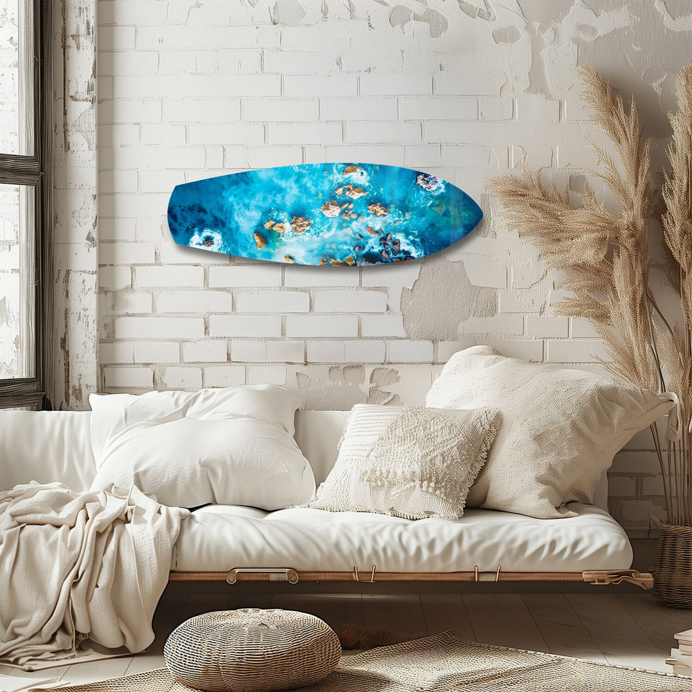 Aerial Reef Turquoise Ocean Glass Wall Art.