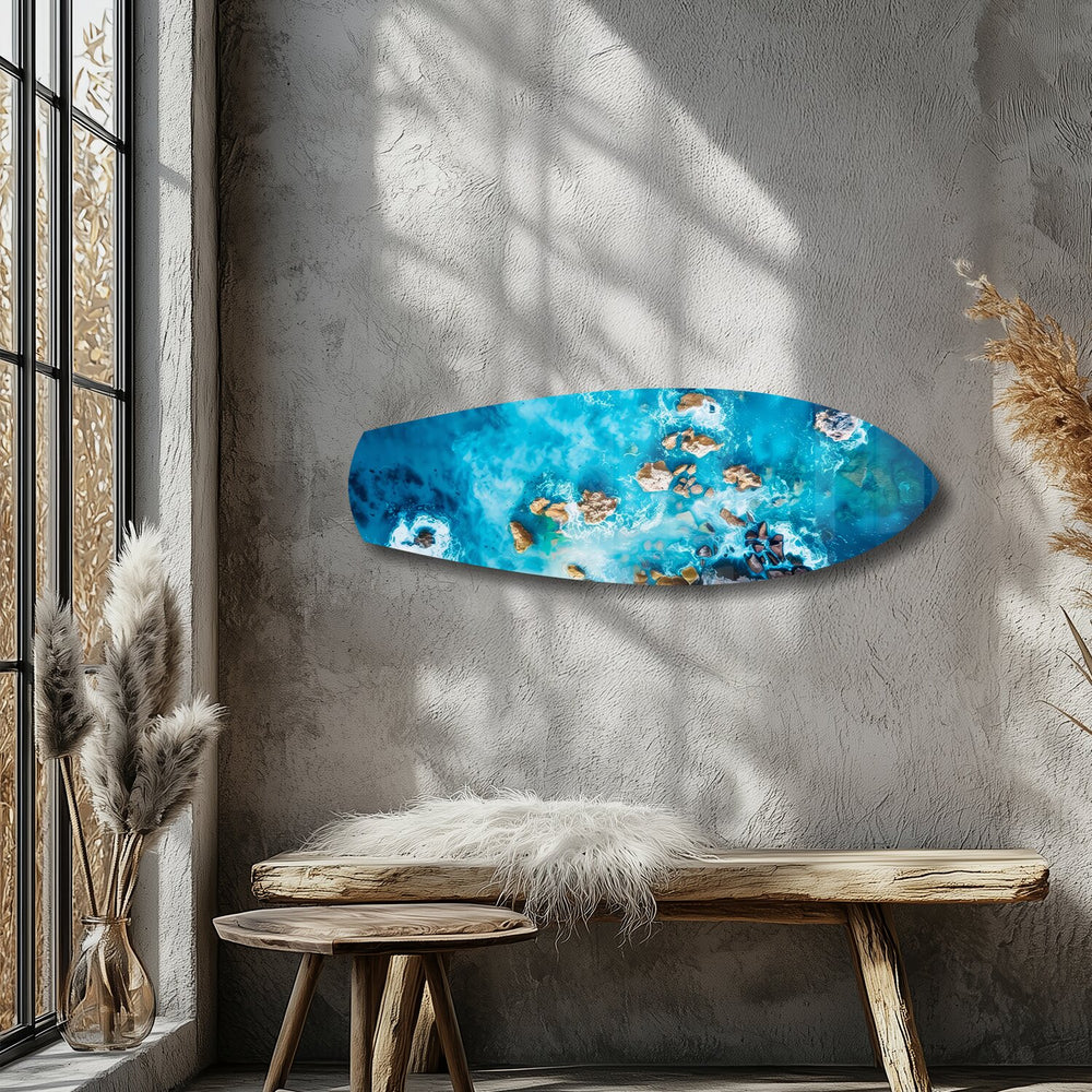 Aerial Reef Turquoise Ocean Glass Wall Art.
