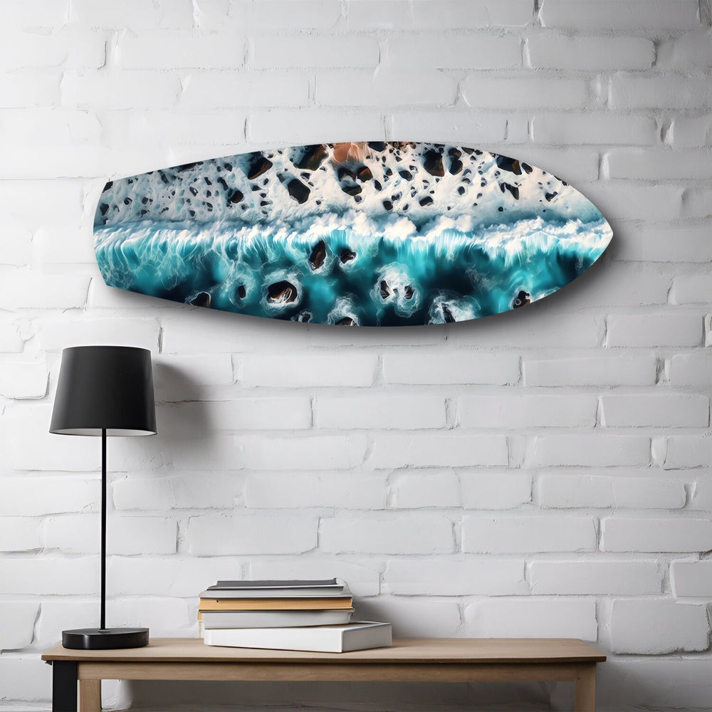Crashing Wave Aerial Ocean Glass Wall Art.