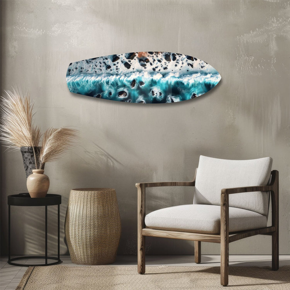 Crashing Wave Aerial Ocean Glass Wall Art.