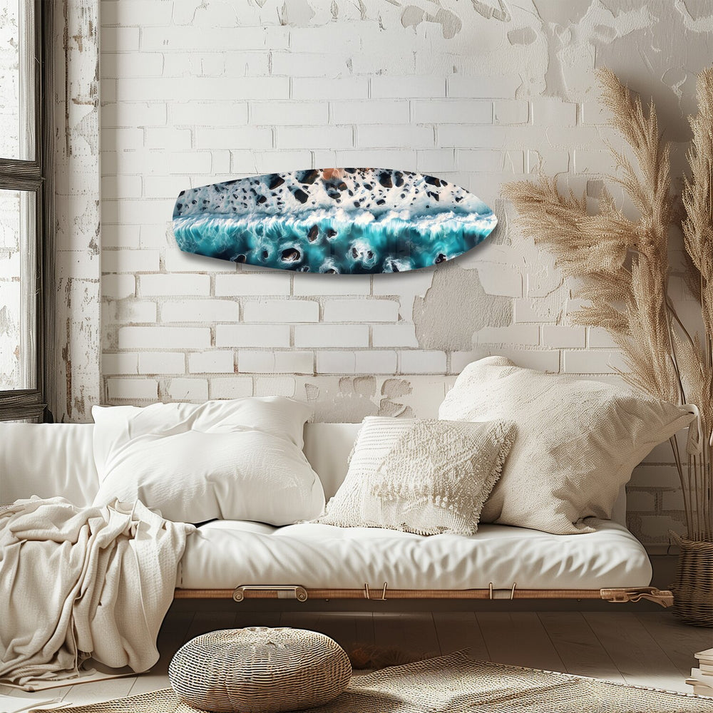 Crashing Wave Aerial Ocean Glass Wall Art.