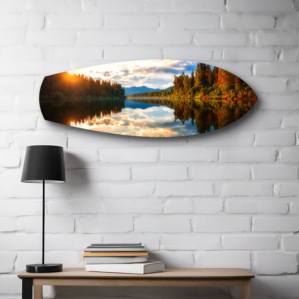 Lakeside Sunset Mirror Landscape Glass Wall Art.