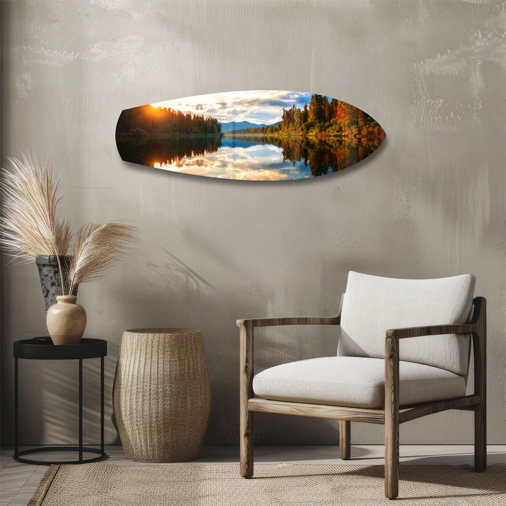 Lakeside Sunset Mirror Landscape Glass Wall Art.