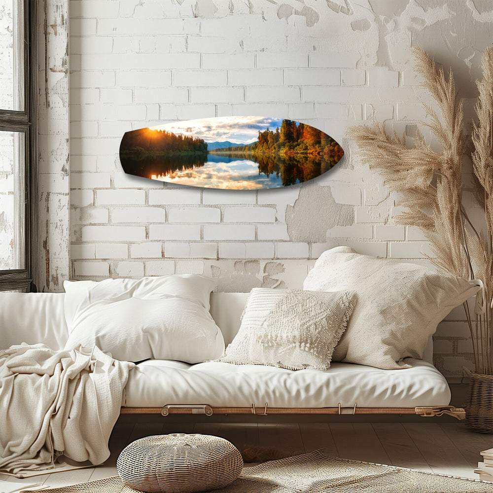 Lakeside Sunset Mirror Landscape Glass Wall Art.