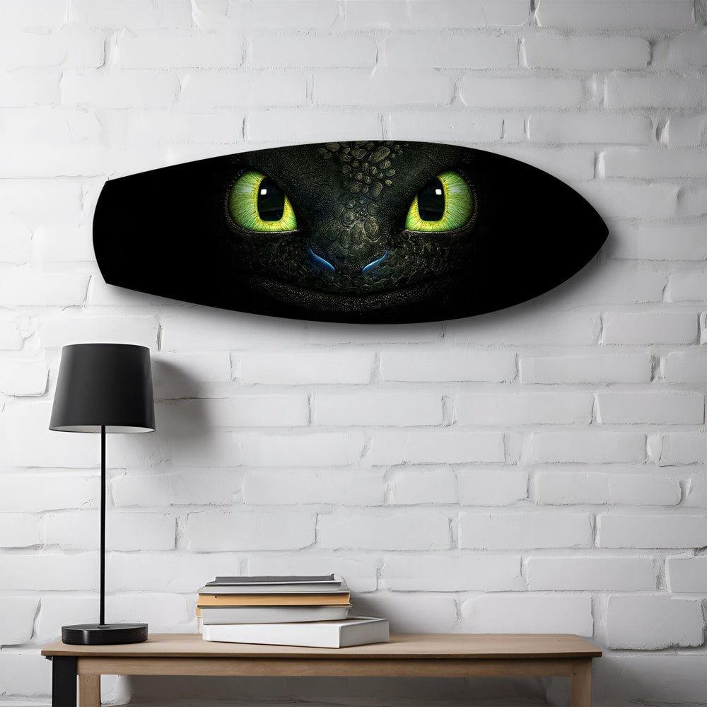 Black Dragon Green Eyes Glass Wall Art.