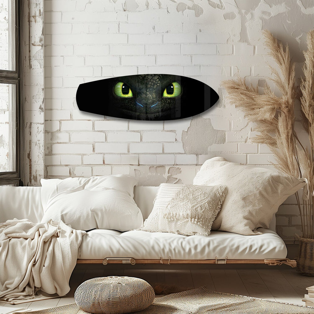 Black Dragon Green Eyes Glass Wall Art.