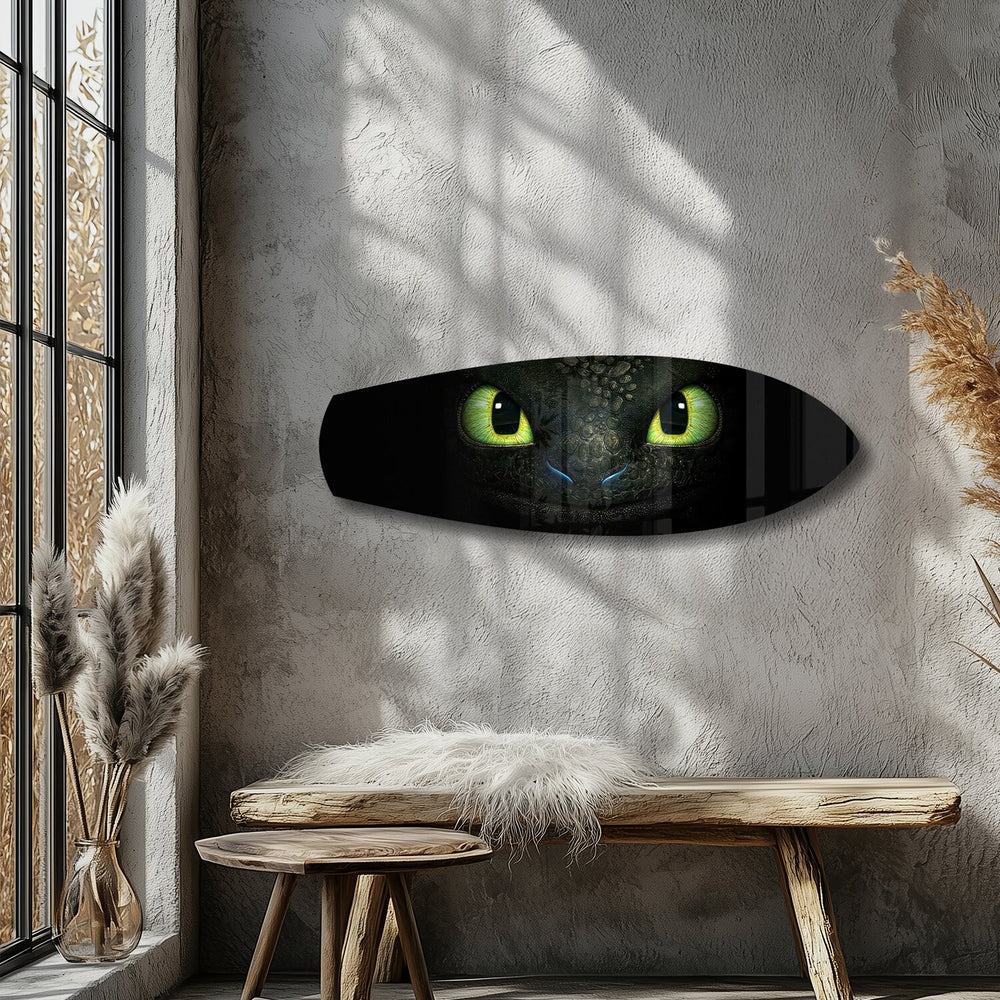 Black Dragon Green Eyes Glass Wall Art.