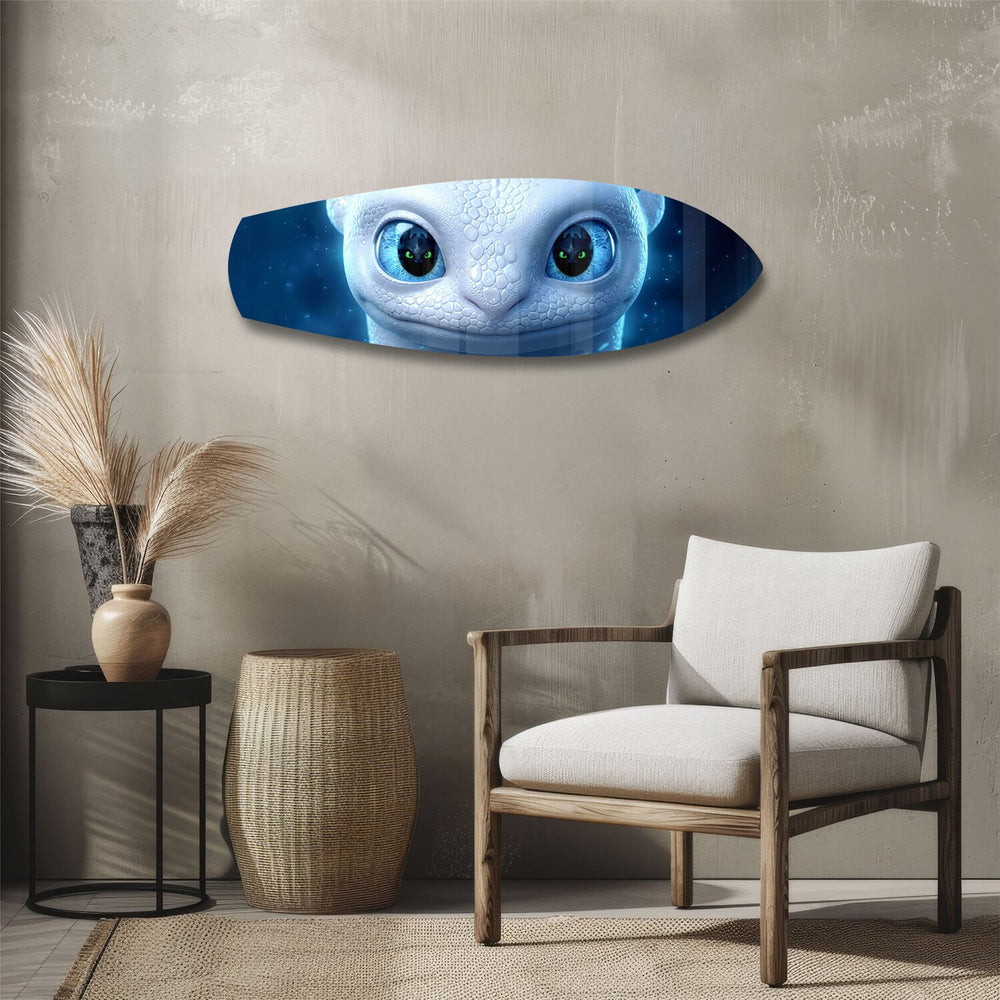 White Dragon Blue Eyes Glass Wall Art.