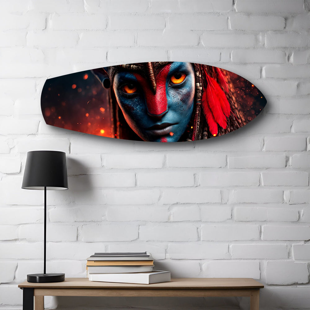 Blue Tribal Warrior Sci-Fi Glass Wall Art.