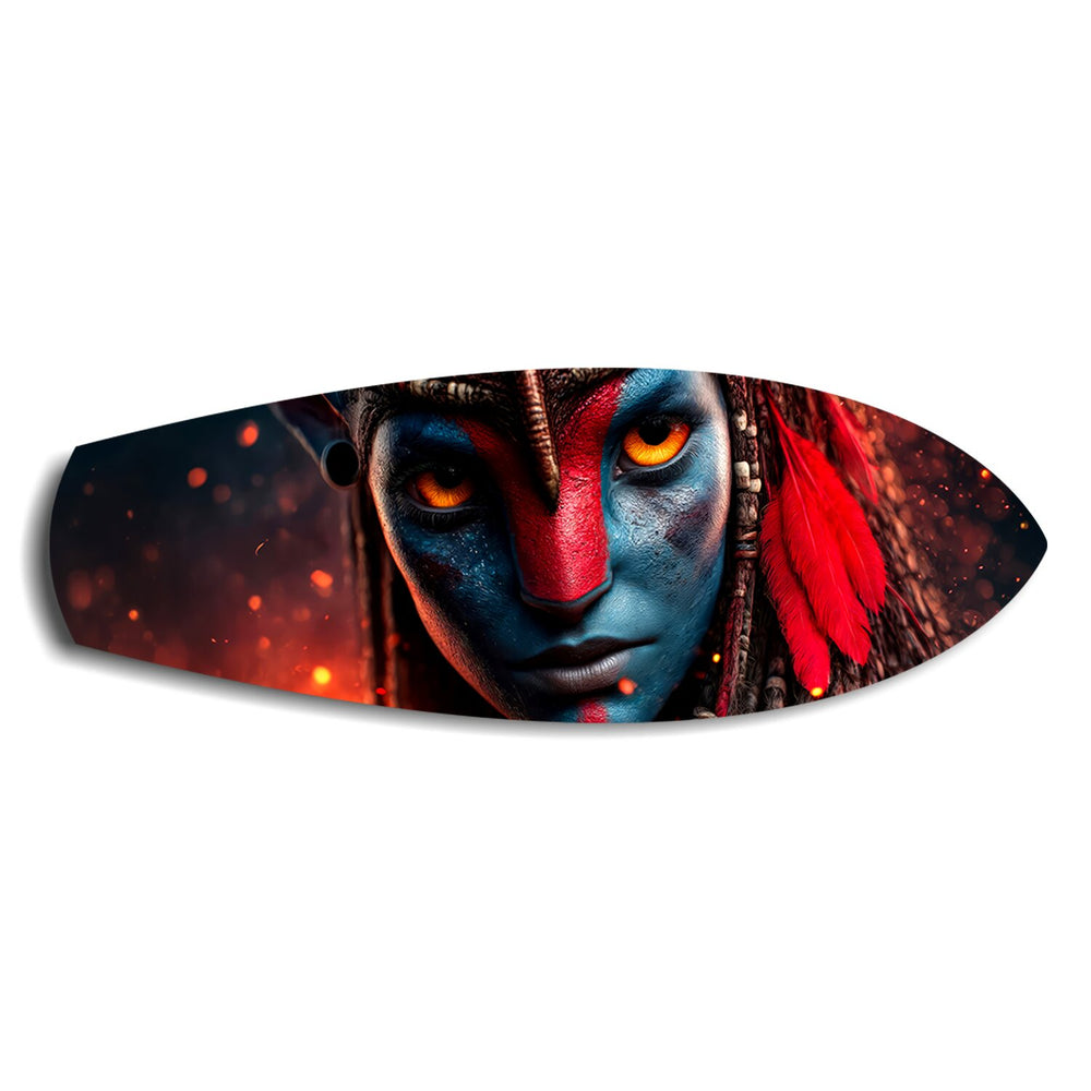 Blue Tribal Warrior Sci-Fi Glass Wall Art.