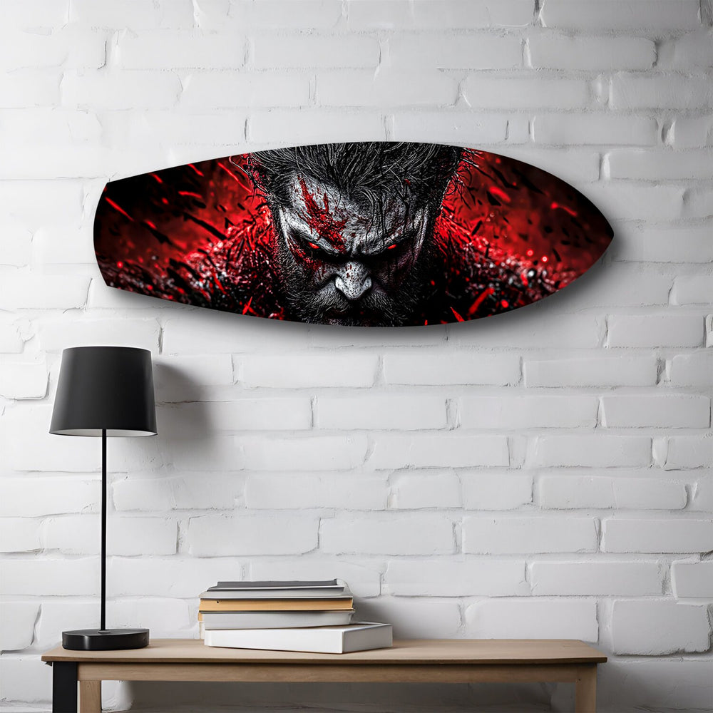 Brutal Warrior Bloody Portrait Glass Wall Art.
