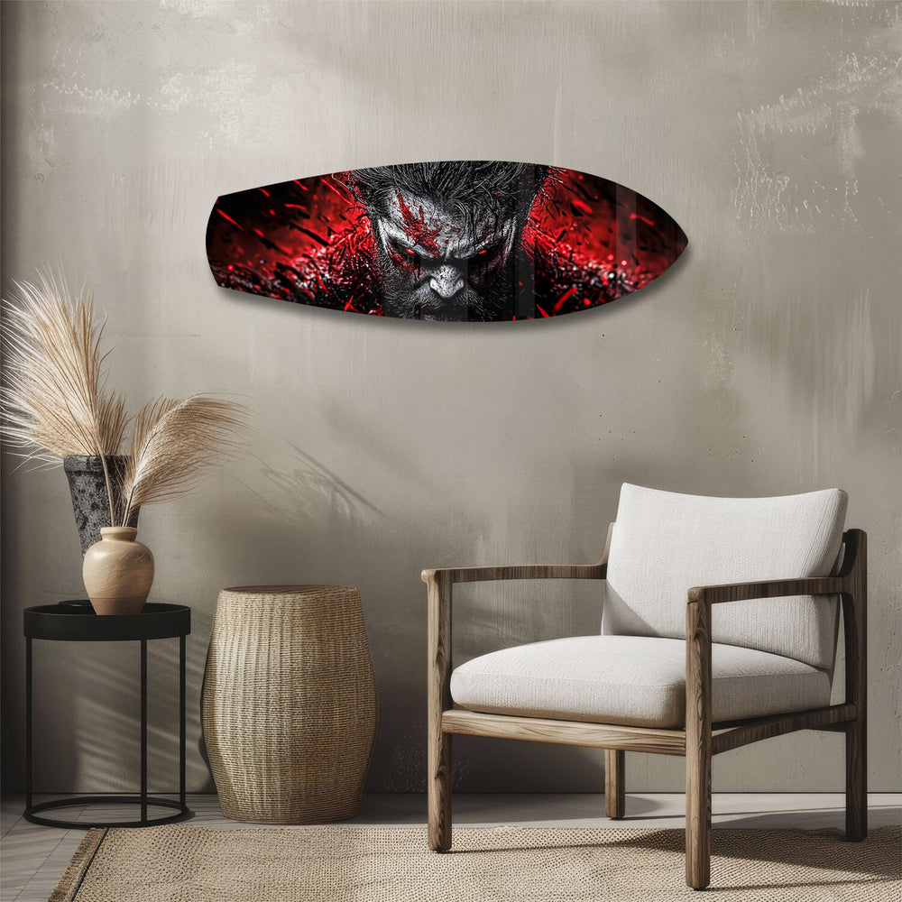 Brutal Warrior Bloody Portrait Glass Wall Art.