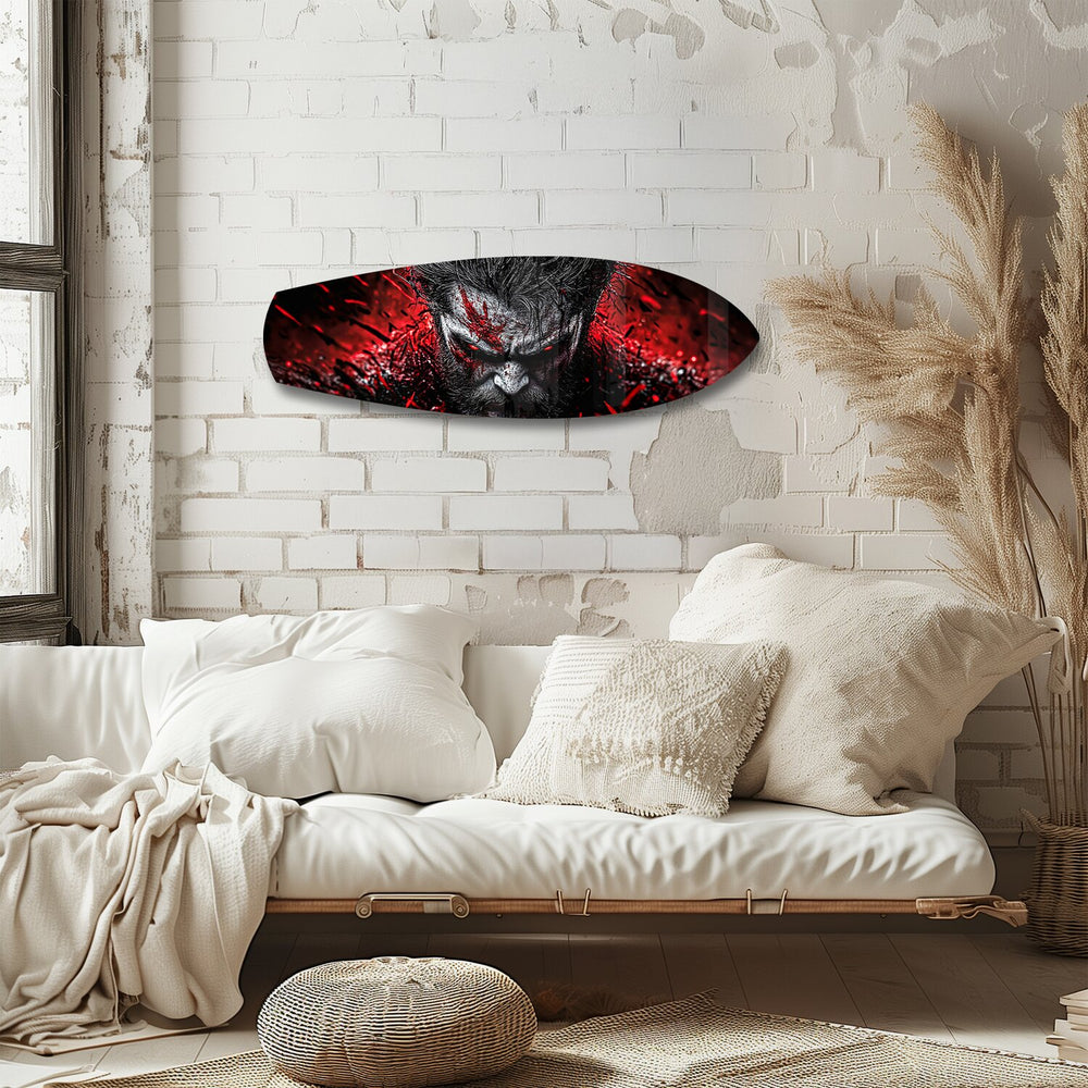 Brutal Warrior Bloody Portrait Glass Wall Art.
