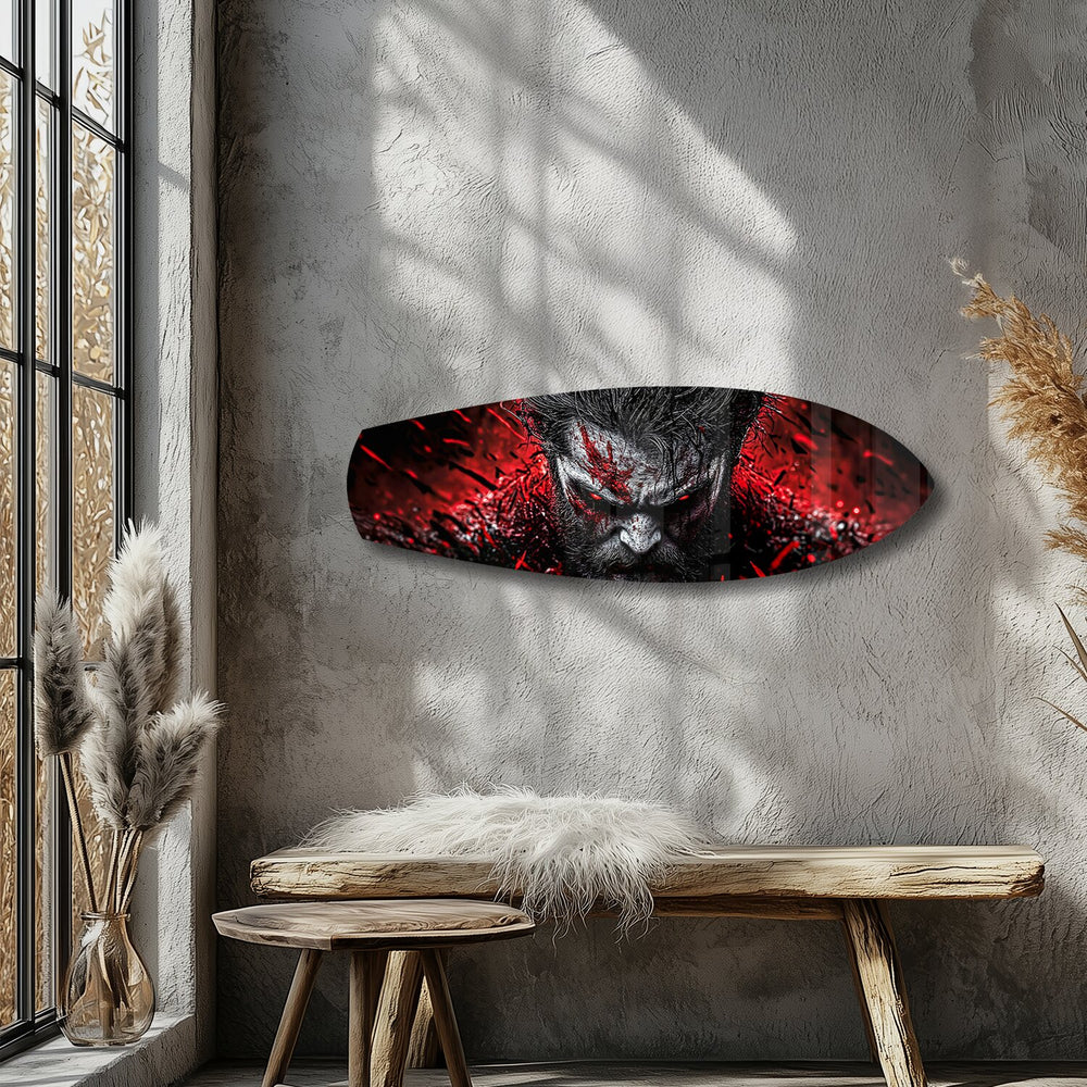 Brutal Warrior Bloody Portrait Glass Wall Art.