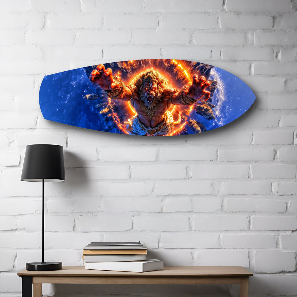 Lion God Mythology Fire Portal Glass Wall Art.