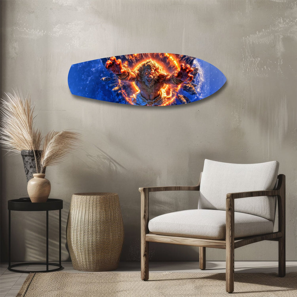 Lion God Mythology Fire Portal Glass Wall Art.