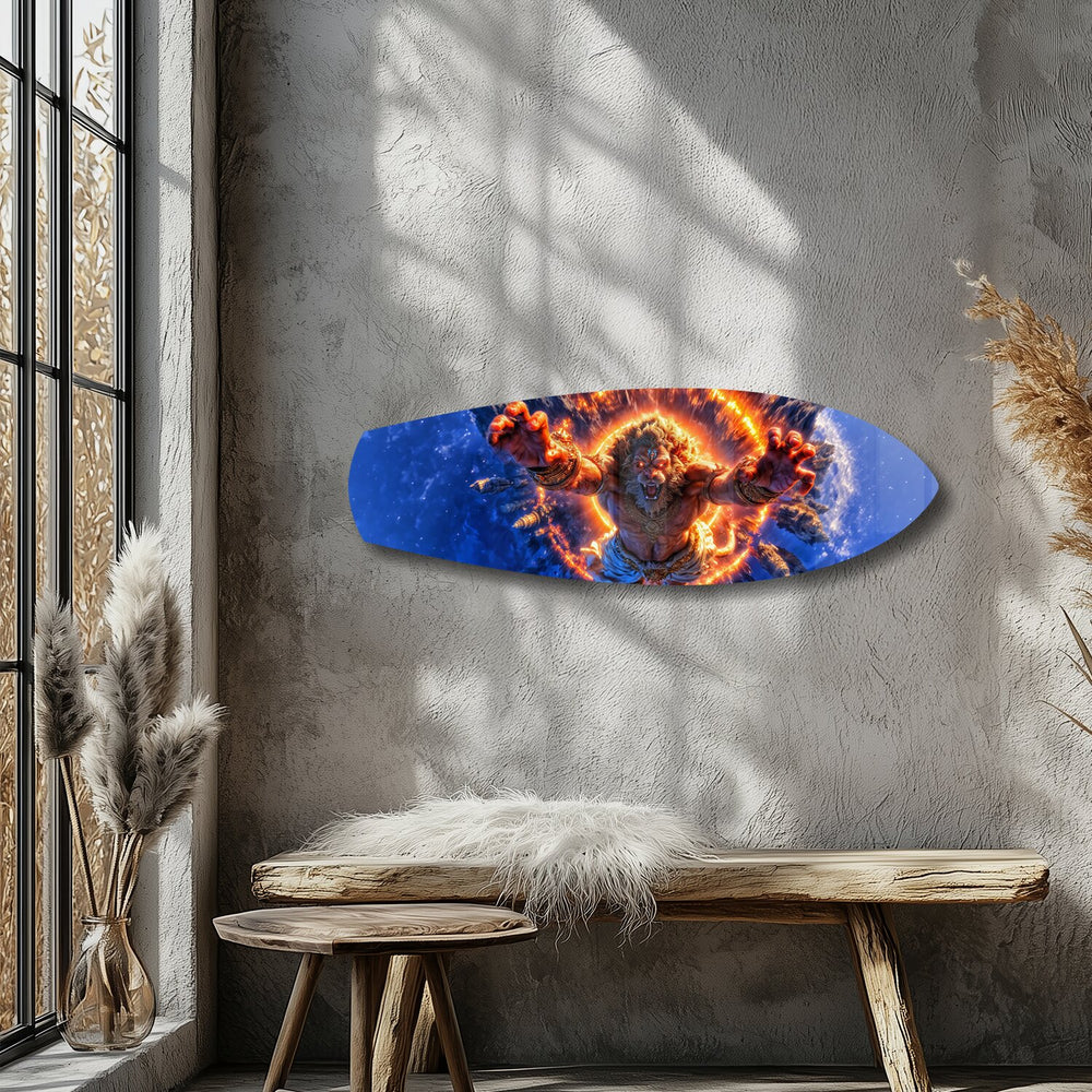 Lion God Mythology Fire Portal Glass Wall Art.